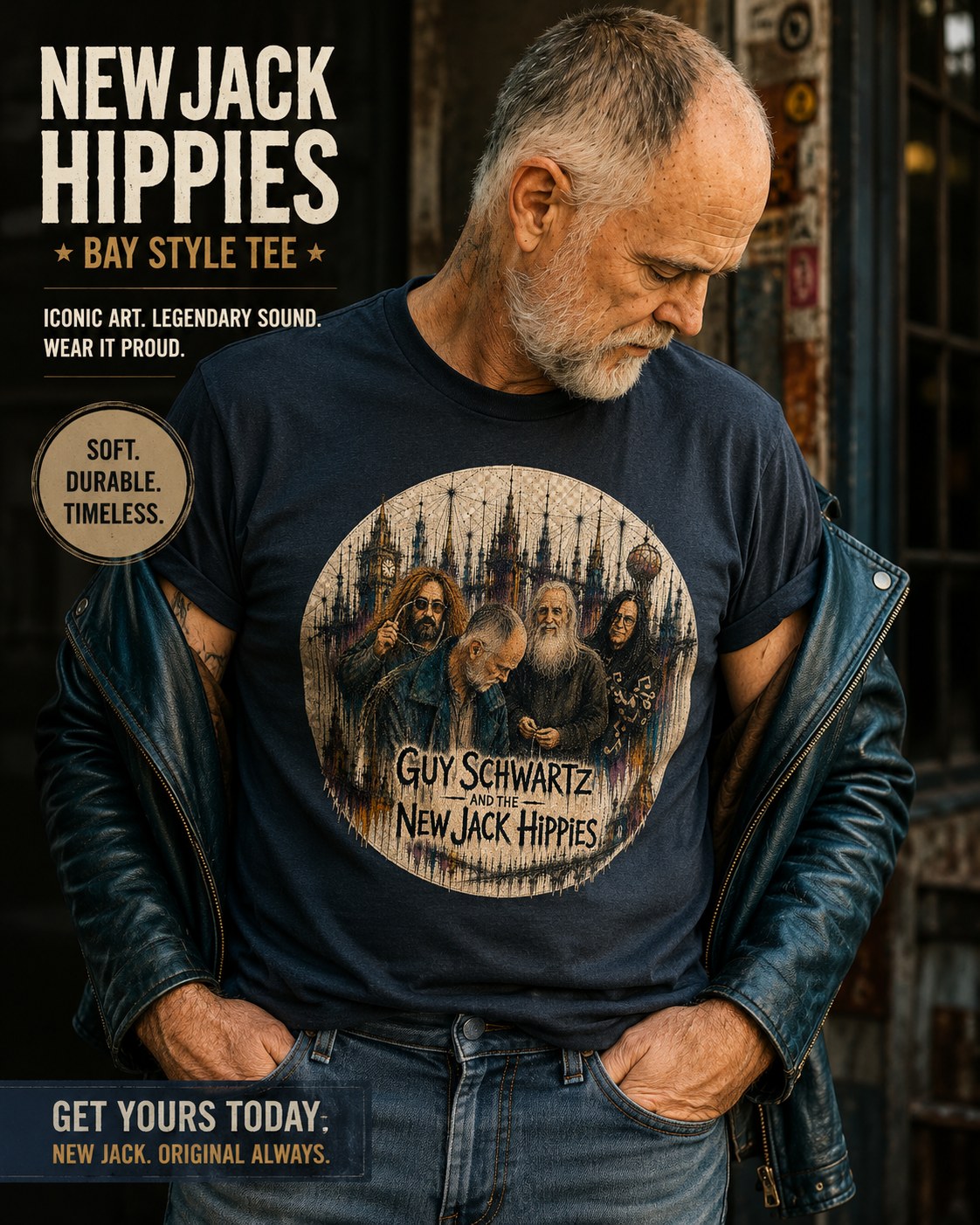 Man wearing the New Jack Hippies Bay Style shirt in navy