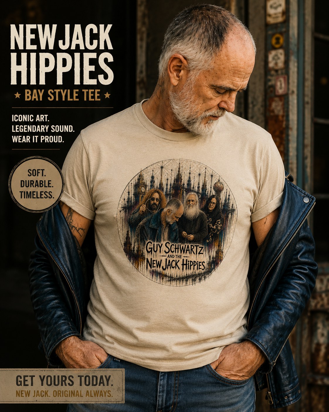 Man wearing the New Jack Hippies Bay Style shirt in sand
